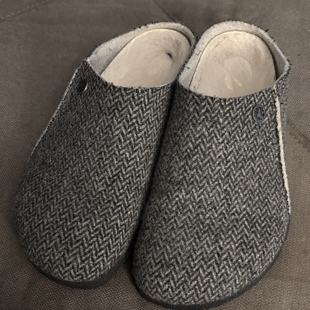 Gray Herringbone Wool Slippers - image 1
